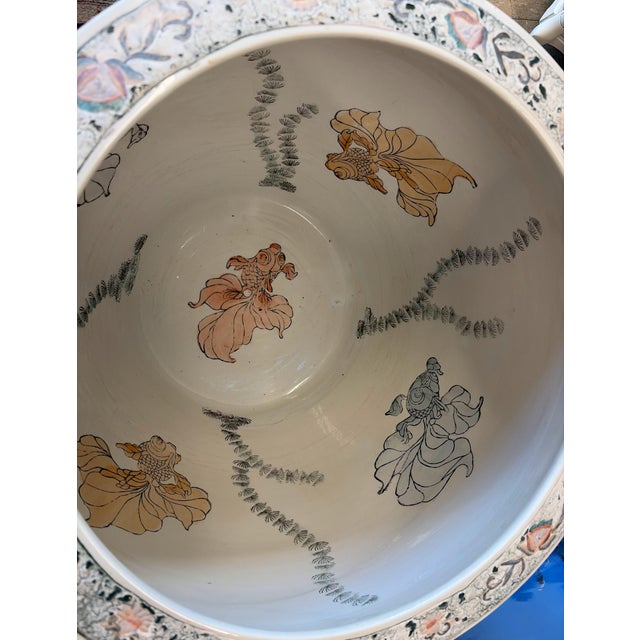 Blue 1980s Large Chinese Porcelain Jardinière Planter With Bird & Floral Motifs on Decorative Stand For Sale - Image 8 of 11