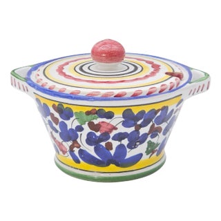 Vintage S. Berna Deruta “Arabesco” Hand Painted Condiment Bowl With Lid – Italian Majolica Pottery For Sale