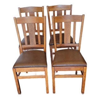 Mission Arts & Crafts Set 4 Chairs Oak For Sale