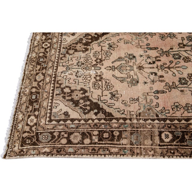 1950s 1950s Vintage Distressed Handmade Floral Peach Runner For Sale - Image 5 of 9