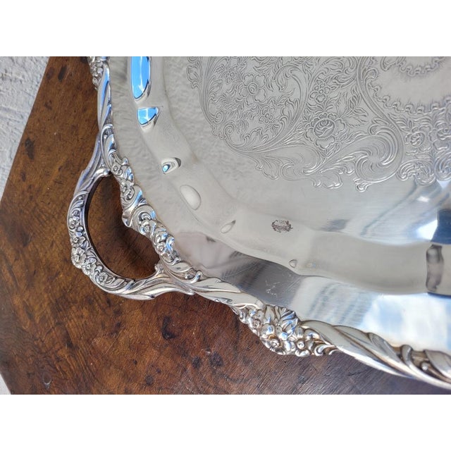 Antique Silver Metal Tray For Sale - Image 11 of 17