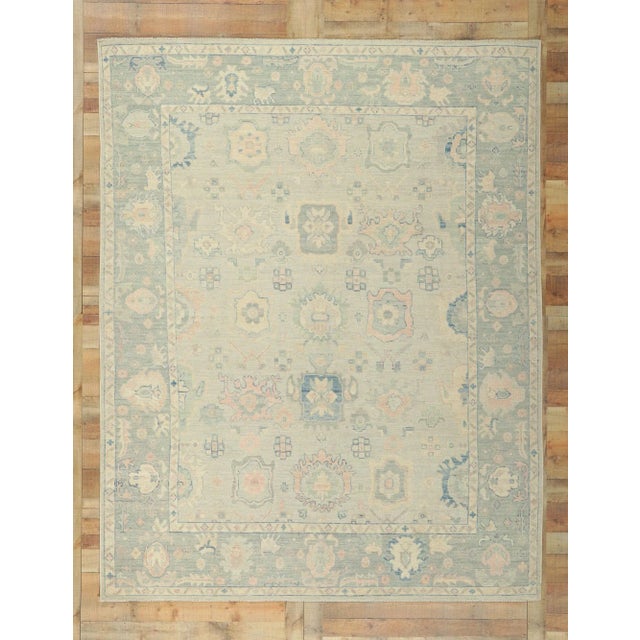Baby Blue Modern Vintage Oushak Style Rug - 08'00 X 10'02 For Sale - Image 8 of 9