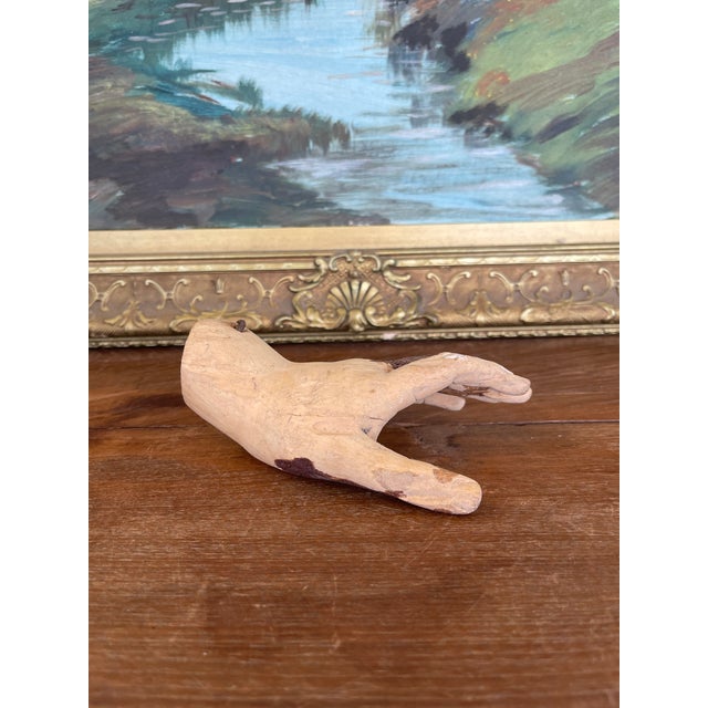 Mid 19th Century Antique Carved Wooden Articulated Hand Fragment With Original Hook, Likely Religious or Folk Art, 19th Century. For Sale - Image 5 of 10