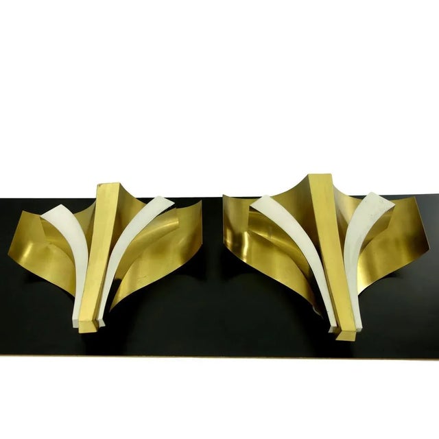 1960s 1960s XL French Modernist Signed Maison Bagues Paris Silver & Gilt Tone Formed Wall Sconces - a Pair For Sale - Image 5 of 11