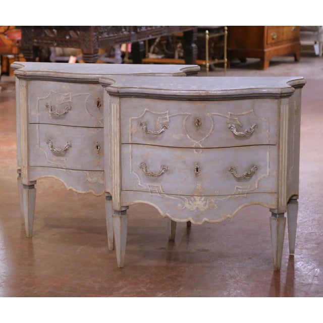 Late 19th Century Pair of 19th Century French Louis XV Style Painted Two-Drawer Chests Commodes For Sale - Image 5 of 14