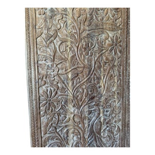 Hand-Carved Tree of Life Barn Door – Rustic Whitewashed Vintage Wood Wall Panel 80x36 For Sale