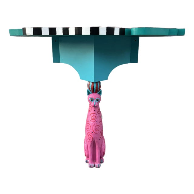 Vintage Whimsical Handcrafted Console / Entry Table With Cat Pedestal. For Sale