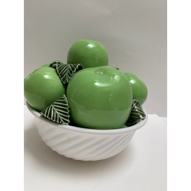 Vintage Ceramic Bowl of Green Apples For Sale - Image 4 of 9