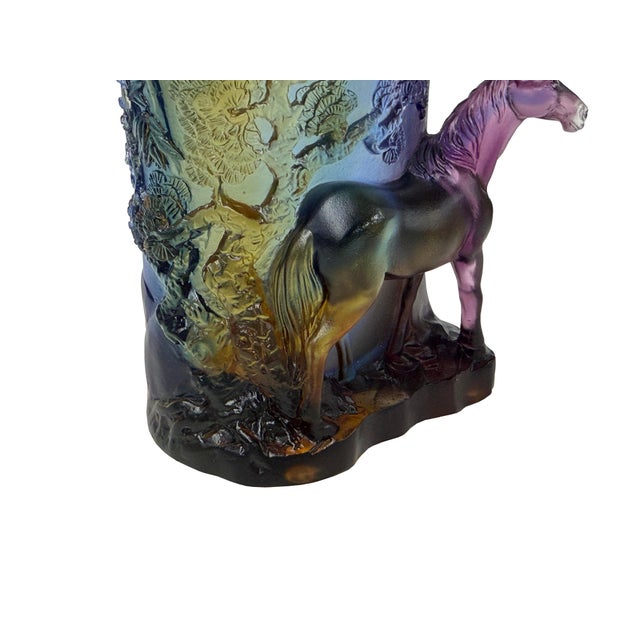 Crystal Glass Horse Theme Oval Brush Pot Vase Shape Mix Color Art Figure For Sale - Image 11 of 12