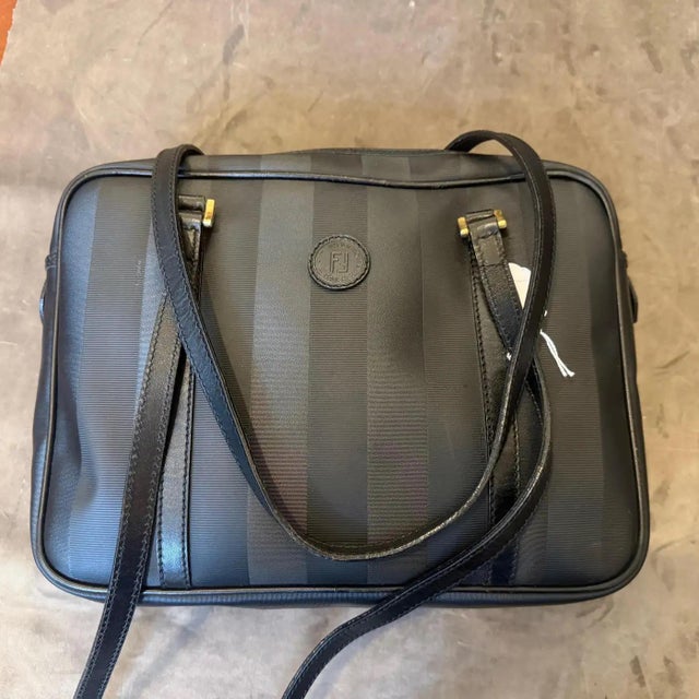 Black A 2000s Fendi Black Pequin Canvas and Leather Shoulder Bag For Sale - Image 8 of 18