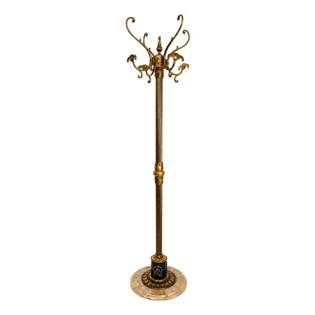Italian Brass Hall Tree with Onyx Marble Base, 1960s For Sale