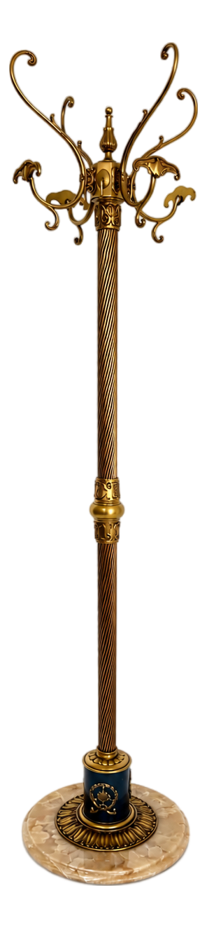 Italian Brass Hall Tree with Onyx Marble Base, 1960s