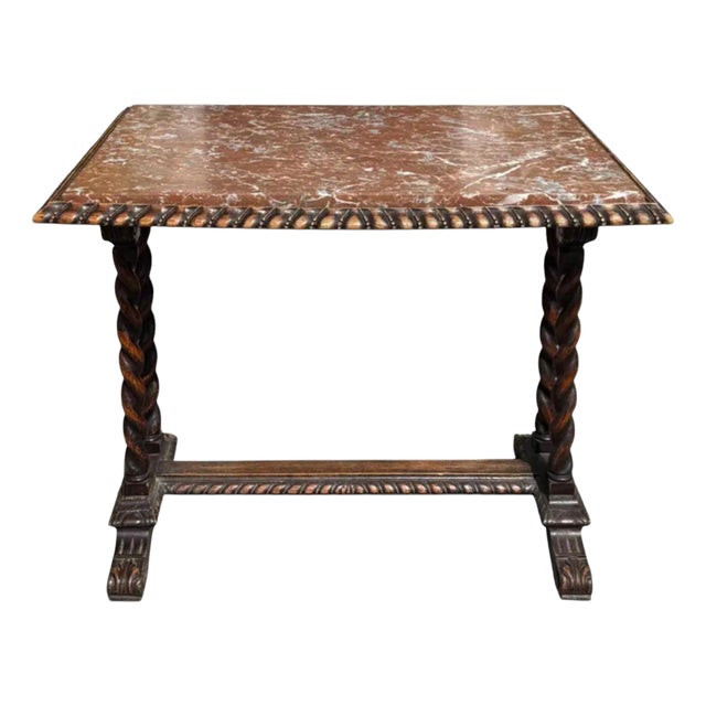 Antique Spanish Colonial Carved Walnut Table W Marble Top For Sale