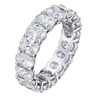 6.04 Carat Oval Diamond Wedding Eternity Band, Size 5 For Sale