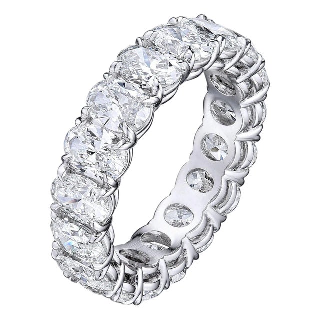 6.04 Carat Oval Diamond Wedding Eternity Band, Size 5 For Sale