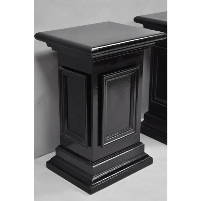 Mid 20th Century Vintage French Empire Style Black Lacquer Painted Pedestal Column End Table Pair For Sale - Image 5 of 18