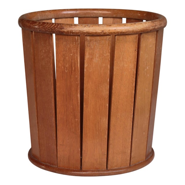 Vintage Paper Basket by Hans J. Wegner for Aarhus City Hall, Oak, Denmark, 1940s For Sale