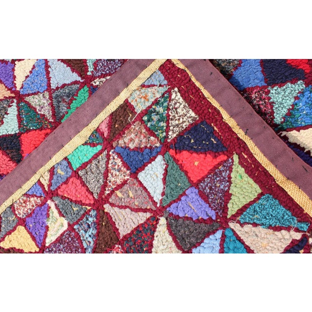 Red Bright and Multi Colors Vintage American Hooked Rug With Checkerboard Design For Sale - Image 8 of 9