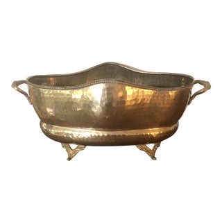 Vintage Hammered Brass Cache Pot For Sale