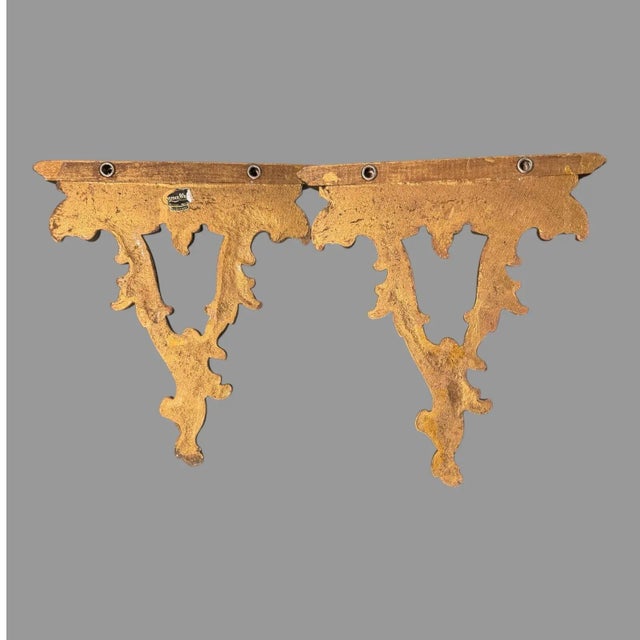 Mid 20th Century Pair of Vintage Ornate Gilt Decorated Syroco Wood Wall Hanging Display Shelves For Sale - Image 5 of 7