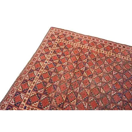 19th Century Wonderful Red Color With Rhombus Geometric Design Antique Asian Ersari Beshir Rug For Sale - Image 5 of 12
