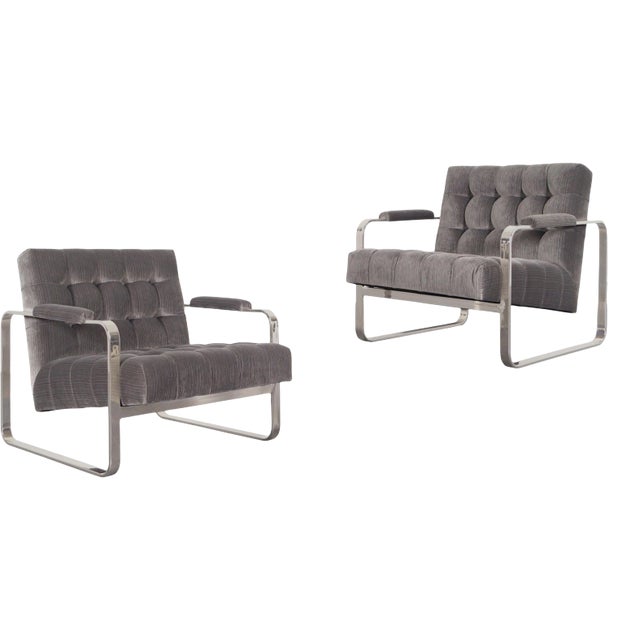 Mid-Century Modern Velvet Lounge Chairs Attributed to Milo Baughman For Sale