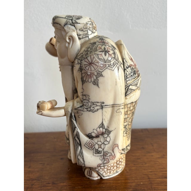 Figurative Antique Carved Bone Chinese Immortal of Shou Lao, Late 1800s For Sale - Image 3 of 10