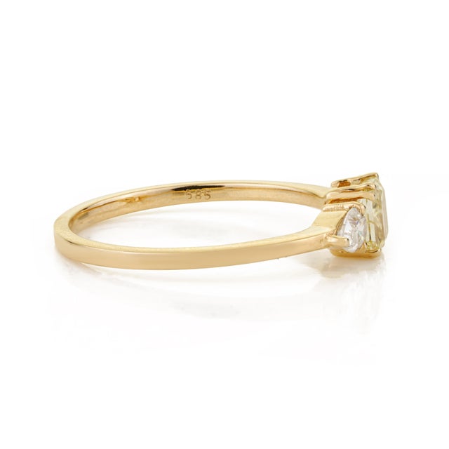 Yellow VRJewels Fancy Yellow Diamond Three-Stone Engagement Ring in 14k Gold Size 5 For Sale - Image 8 of 18