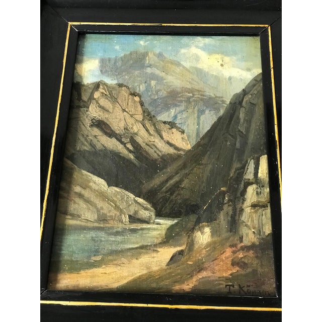 Rustic Theodor Köppen, Alpine Mountain Landscape, 1900, Oil Painting on Cardboard, Framed For Sale - Image 3 of 5