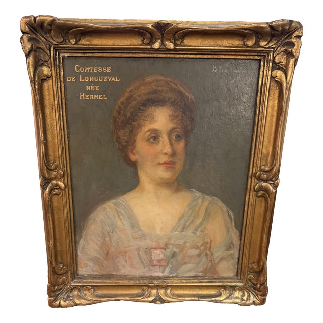 Portrait of the Countess of Longueval, 1890s-1910s, Oil on Canvas For Sale
