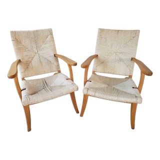 Pair of Boho Mid Century Style Beech Chairs For Sale
