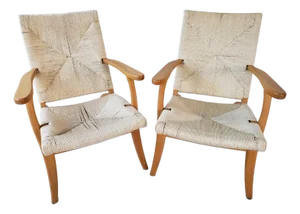 Pair of Boho Mid Century Style Beech Chairs