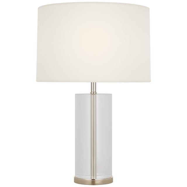 Modern AERIN by Visual Comfort Signature Lineham 16" Cordless Accent Lamp in Crystal and Polished Nickel with Linen Shade For Sale - Image 3 of 3