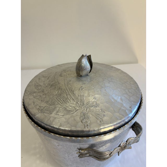 Vintage Hammered Aluminum Lidded Ice Bucket With Floral Details For Sale - Image 4 of 9