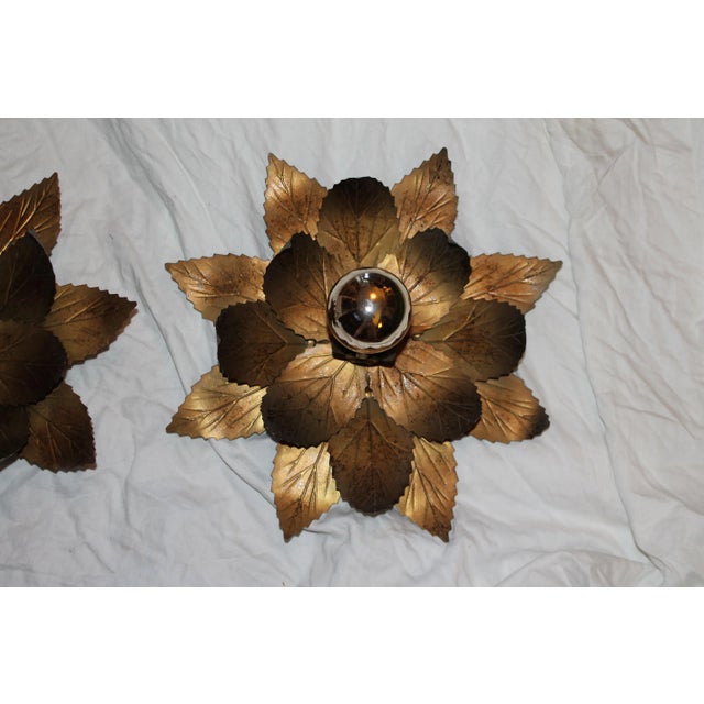 Mid-Century Modern 1960's Willy Daro Gilt Metal Floral Sconces - A Pair For Sale - Image 3 of 12