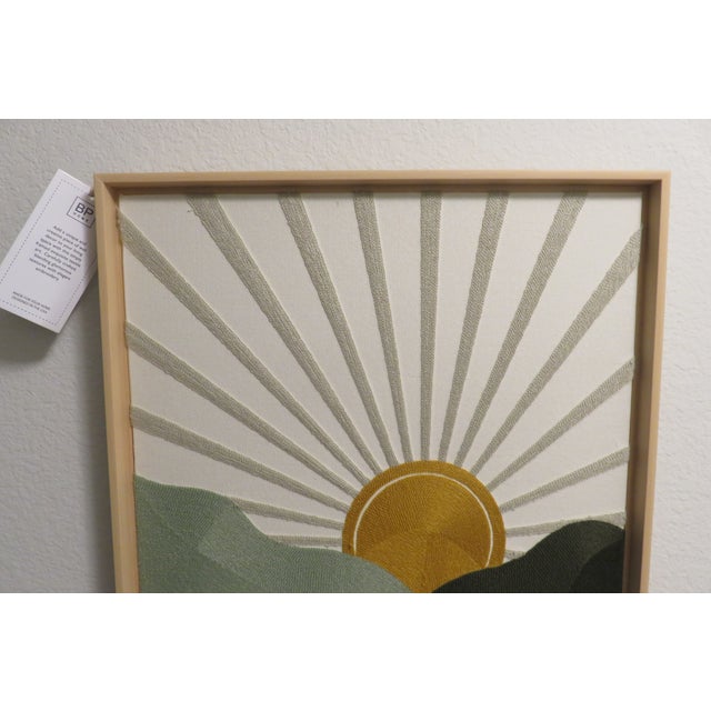 Folk Art Textile Embroidered Woven Wall Art Set Mountain & Sun Decor New Bp Home 18.5 in X 26.5 In For Sale - Image 3 of 11