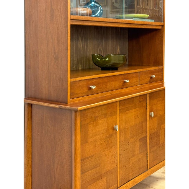 Vintage Hutch by Paine Furniture MCM China Cabinet, Parquet Doors, Glass Sliding For Sale In Tampa - Image 6 of 18