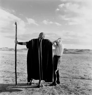 1956 "Charlton Heston, Director Cecil B. DeMille During Filming of "The Ten Commandments"" Black and White Signed Photograph Print by Ken Whitmore
