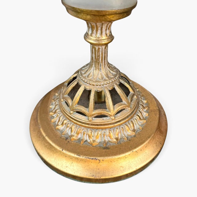 Glass 1960s Hollywood Regency Opalescent Art Glass & Gilded Brass Table Lamps - a Pair For Sale - Image 7 of 7