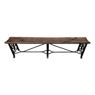 Antique Italian Slat Wooden Bench in Cast Iron, 1890s For Sale