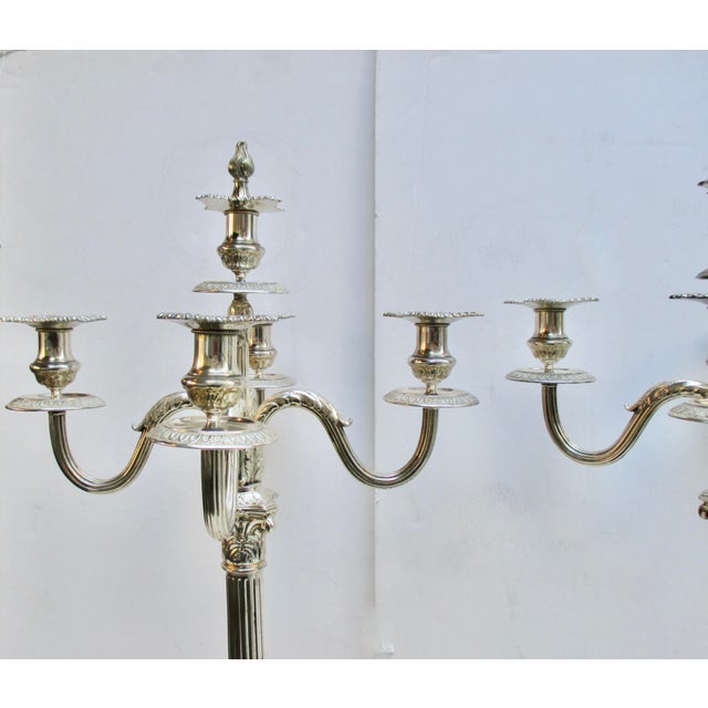 Grand-Scale Georgian Silver-Plate Candlabra 29" Tall - A Pair of 2 For Sale In New York - Image 6 of 13