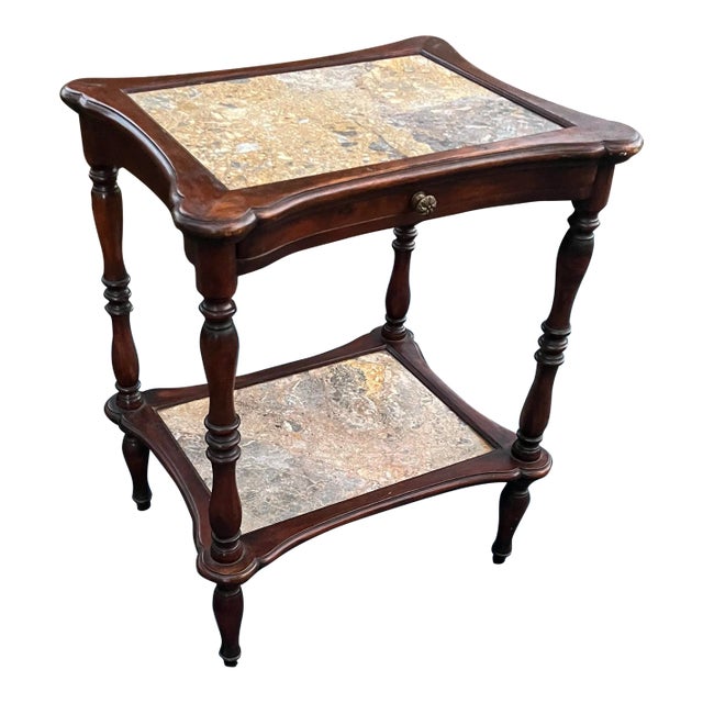 Theodore Alexander French Style Marble Tiers Mahogany Table For Sale