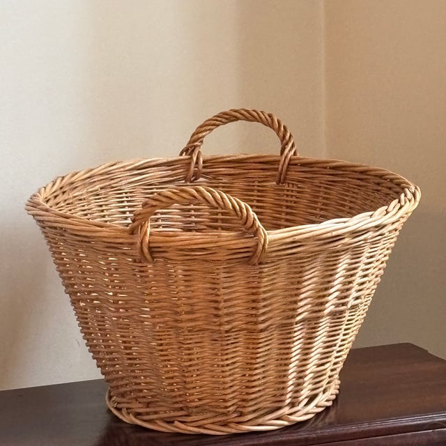 Tan Vintage French Style Wicker Laundry Basket For Sale - Image 8 of 16