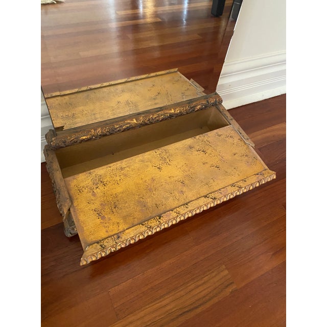 Mid 20th Century Vintage French Hollywood Regency Gilt Beveled Mirror With Slide Out Cabinet For Sale - Image 5 of 10