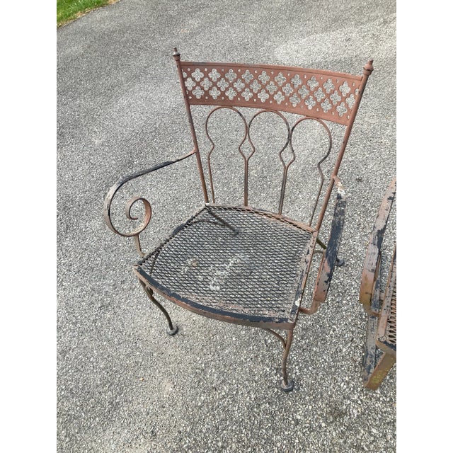 Coastal Vintage Wrought Iron Patio Chairs in the Style of Salterini Taj Mahal - Set of 2 For Sale - Image 3 of 8