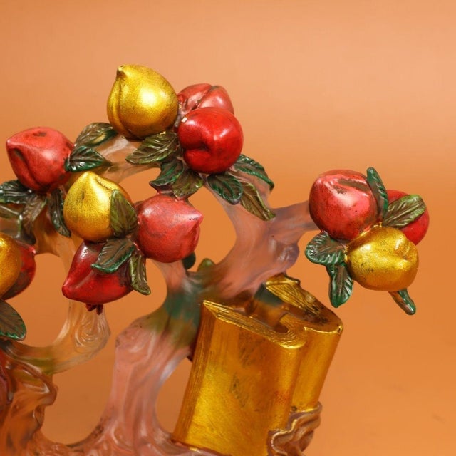 Vintage Style Liuli Glass Peach Tree Sculpture With Inscription For Sale In Los Angeles - Image 6 of 9