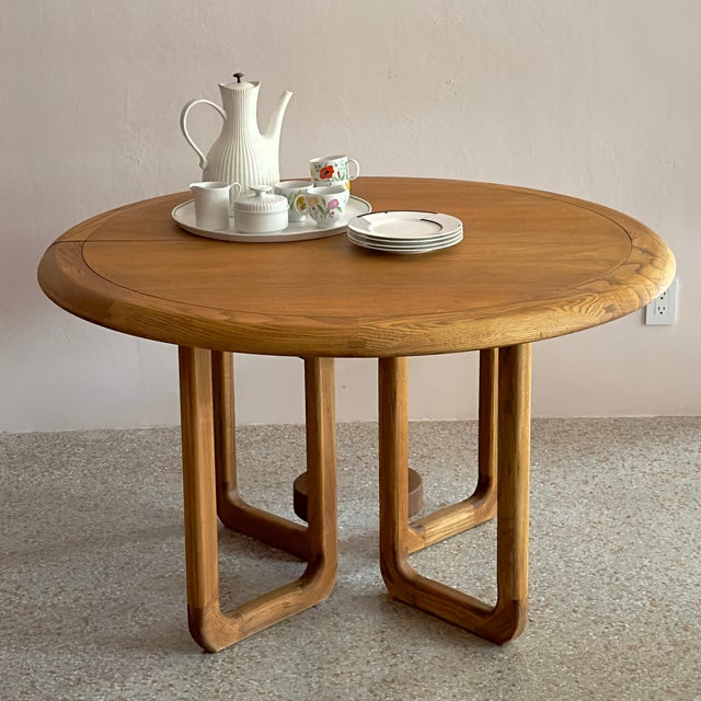 Round Mid-Century Danish Style Warm Wood Dining Table For Sale - Image 4 of 14