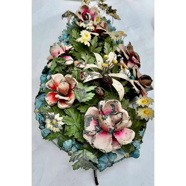 Italian Tole Floral Wall Sculptures, Pair, Circa 1950 For Sale - Image 10 of 15