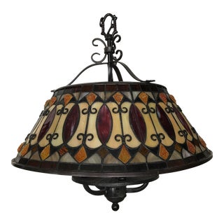Spanish Revival Stained Glass Pendant Lamp For Sale