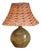 French Olive Green Glazed Studio Pottery Table Lamp with Rattan Shade, 1960s For Sale